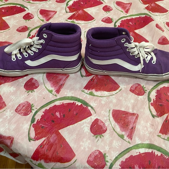 Vans Women's Purple and White High-Top Sneakers - Picture 2 of 5